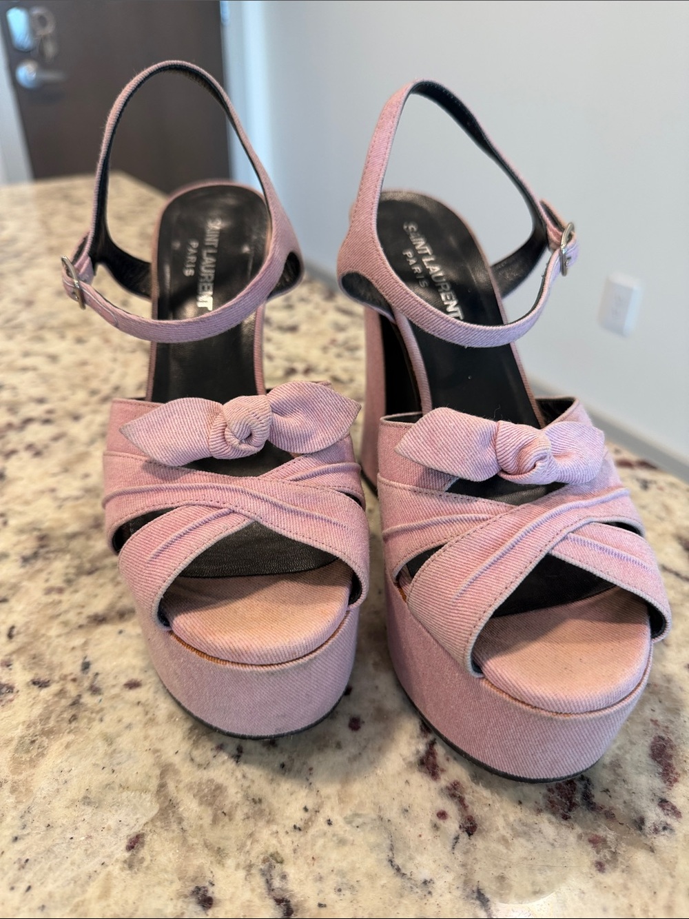 Saint Laurent Pink Knotted Platform Slingback Sandals